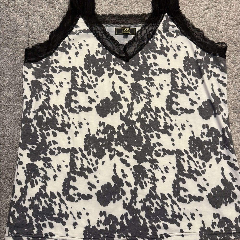 L&B Black and White Graphic Lace Camisole